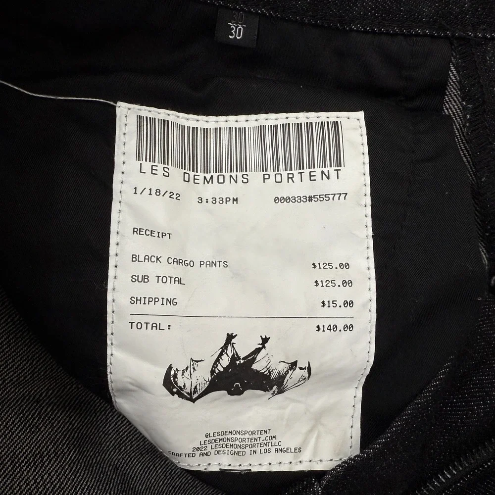 FAITPARLUI Les Demons Portent Cargo Pants Mens 28x30 Black Selvedge Denim Wide *
